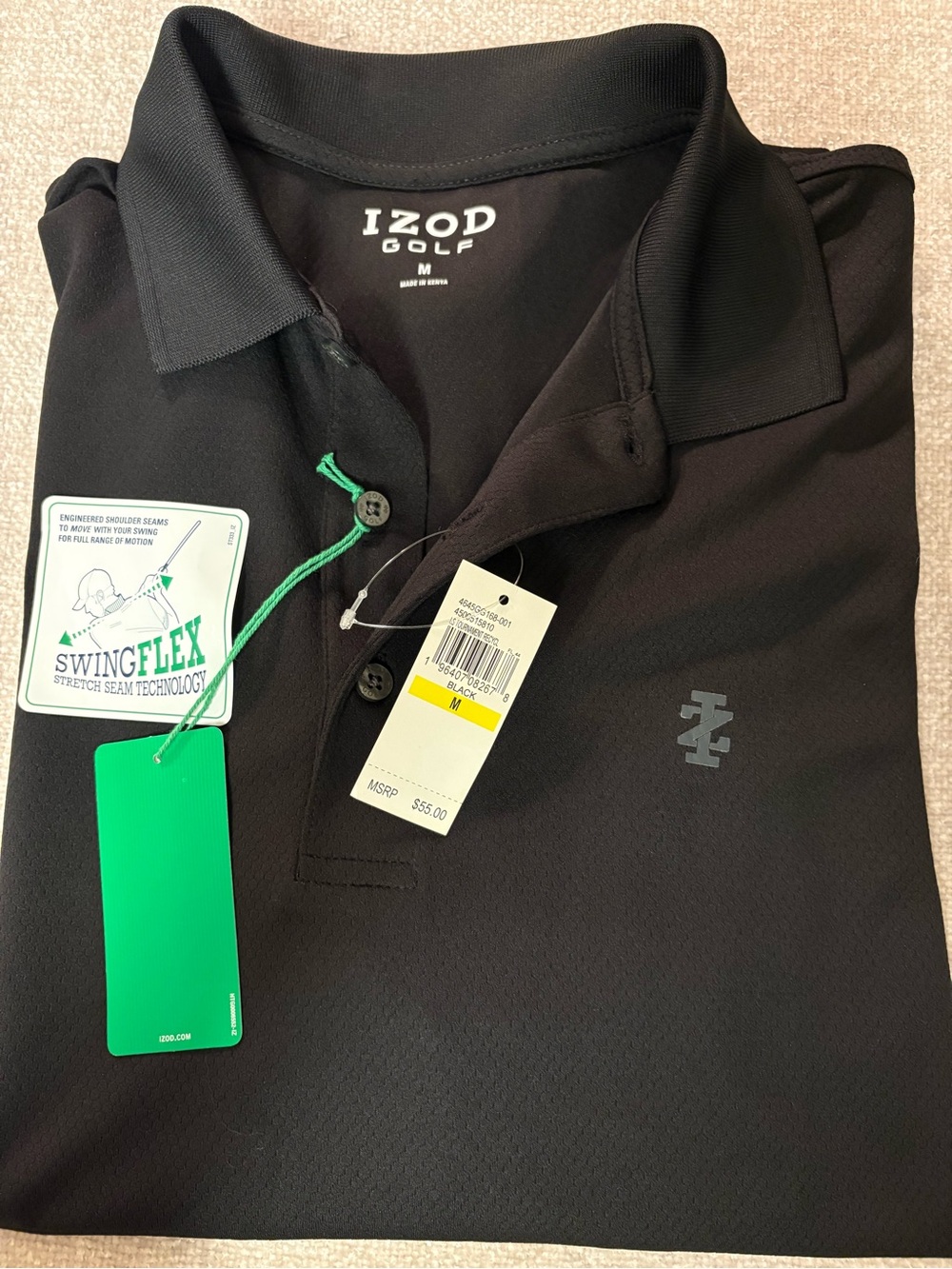NWT Men’s IZOD Long Sleeve Golf Black Polo with Logo Size M